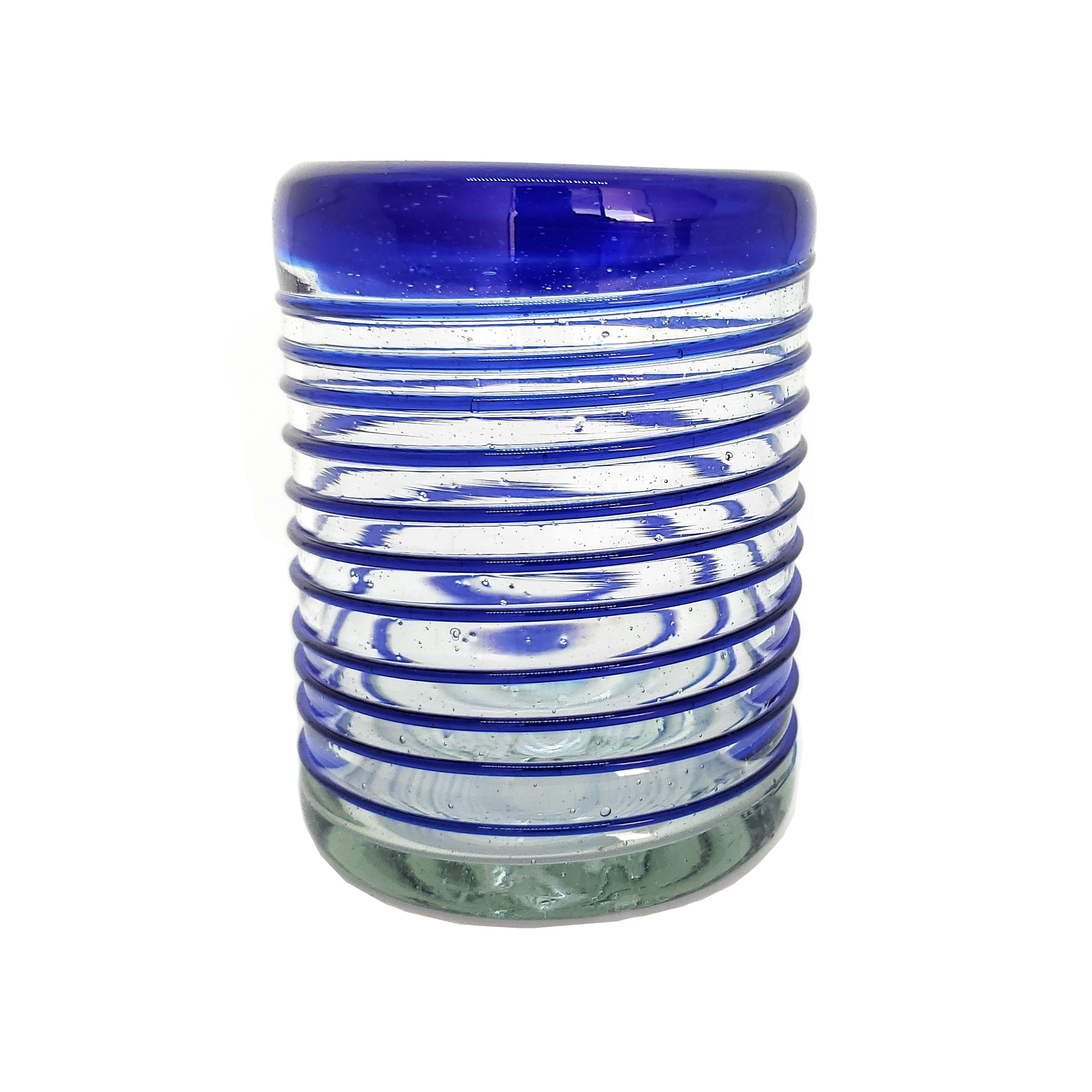 vasos chicos con espiral azul cobalto, 10 oz, Vidrio Reciclado, Libre de Plomo y Toxinas